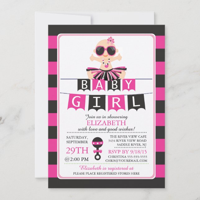 Cute Glam Diva Girl Baby shower Invitation (Devant)