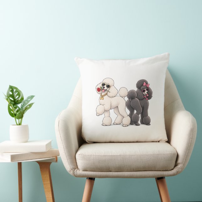 Cute Glam Dog Duo Throw Pillow (Chair)