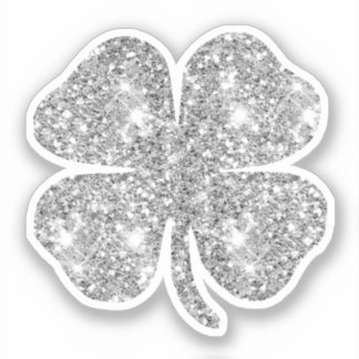 Cute Glam Girly Silver Glitter Lucky Clover