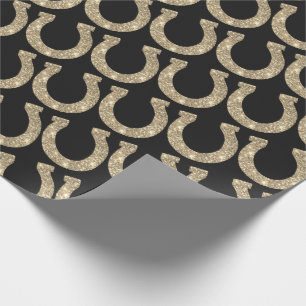 Cute Glam Horseshoe Gold Black Glitter Wrapping Paper