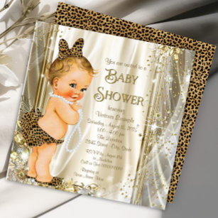 Cute Glam Leopard Girly Baby Girl Shower Invitation
