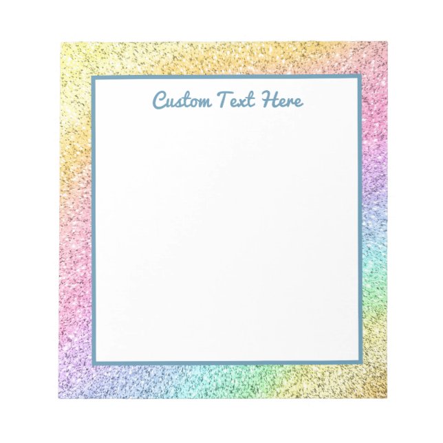 Cute Glam Rainbow Glitter Personalized Notepad (Front)