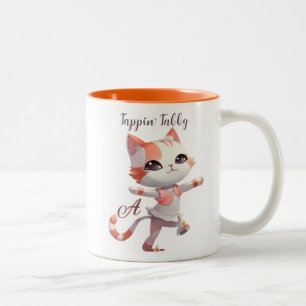 Cute Glamorous Tap Dancing Cat Custom Monogram   Two-Tone Coffee Mug