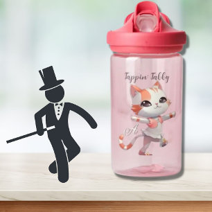 Cute Glamorous Tap Dancing Cat Custom Monogram   Water Bottle