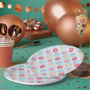 Cute Glazed Doughnut Pattern Light Blue Paper Plate