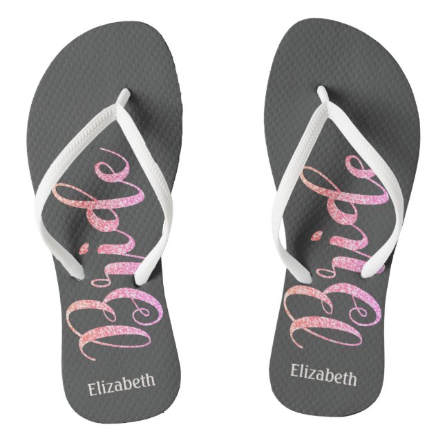 Cute Glitter Bride, Grey  -Personalized Flip Flops (Footbed)