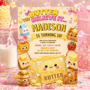 Cute Glitter Butter Squishies Birthday Party Invitation