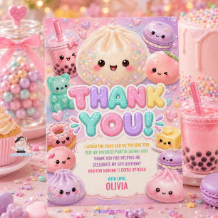 Cute Glitter Dumpling Bao Squishy Party Birthday Thank You Card