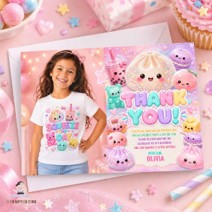 Cute Glitter Dumpling Bun Squishy Party Birthday Thank You Card