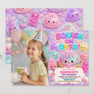 Cute Glitter Food Squishies Birthday Party Photo Invitation