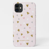 Cute Glitter Gold Foil Heart Pink Personalized