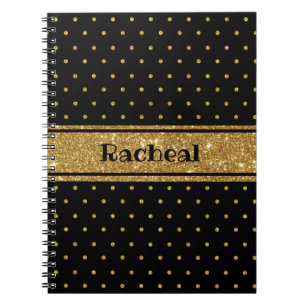 Cute Glitter Gold Polka Dots Personalized Name Notebook