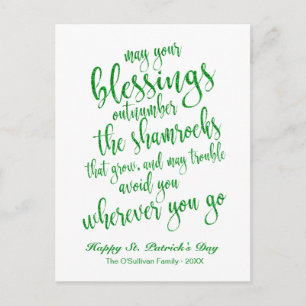 Cute Glitter Irish Blessing St. Patrick's Day Postcard
