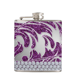 Cute Glitter Leaves Diamond Jewels Hip Flask