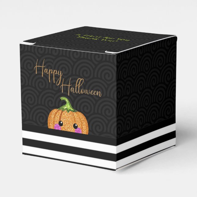 Cute Glitter Orange  Happy Halloween Party Favor Box (Front Side)