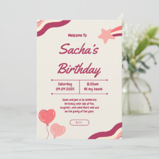 cute glitter pink girly birthday invitation
