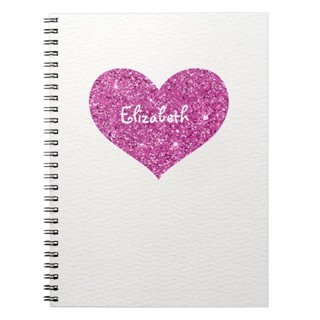 Cute Glitter Pink Heart Personalized Girly Name Notebook (Front)