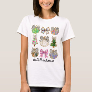 Cute Glitter Pumpkin Coquette Bow Hallothankmass T-Shirt