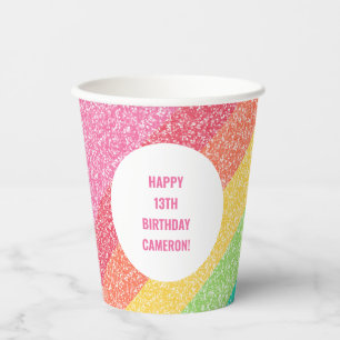 Cute Glitter Rainbow Colourful Custom Birthday Paper Cups