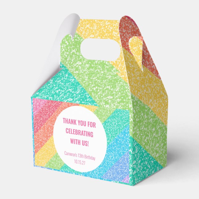 Cute Glitter Rainbow Custom Birthday Thank You Favor Box (Front Side)