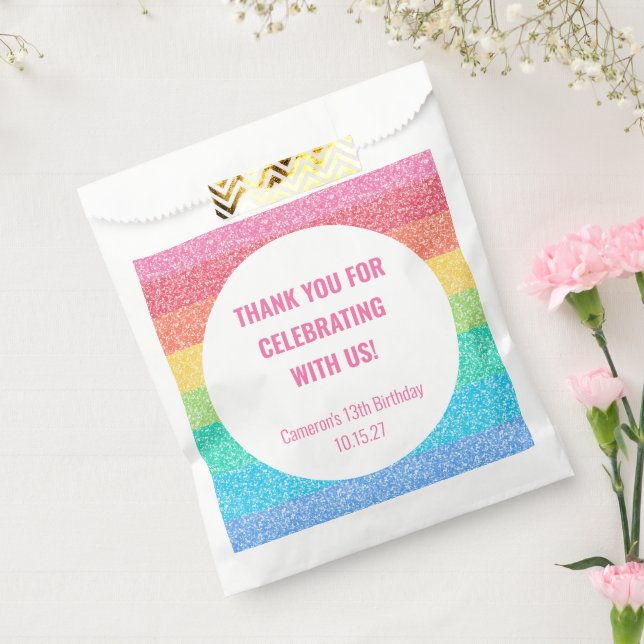 Cute Glitter Rainbow Custom Birthday Thank You Favour Bag (Sealed)