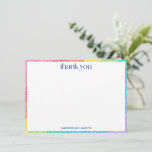 Cute Glitter Rainbow Stripes Colourful Border Name Thank You Card