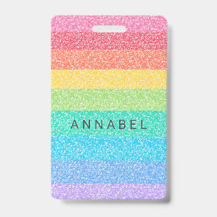 Cute Glitter Rainbow Stripes Colourful Custom Name Badge