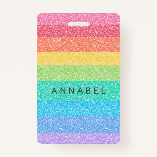 Cute Glitter Rainbow Stripes Colourful Custom Name Badge
