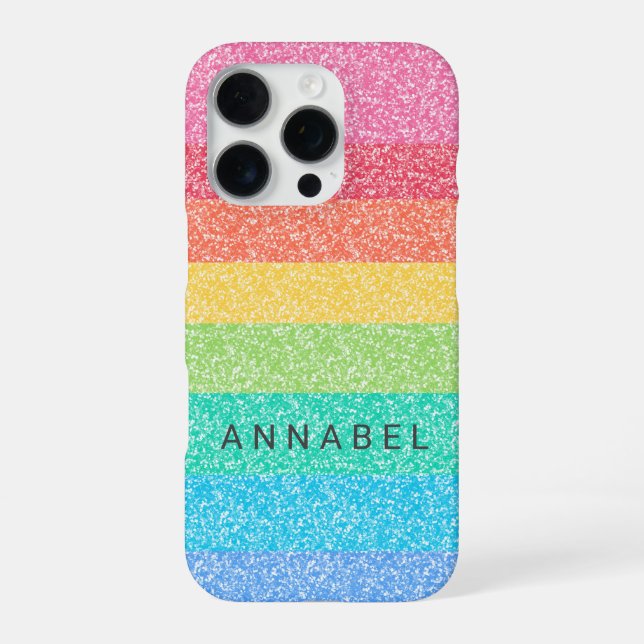 Cute Glitter Rainbow Stripes Colourful Pattern Nam iPhone Case (Back)