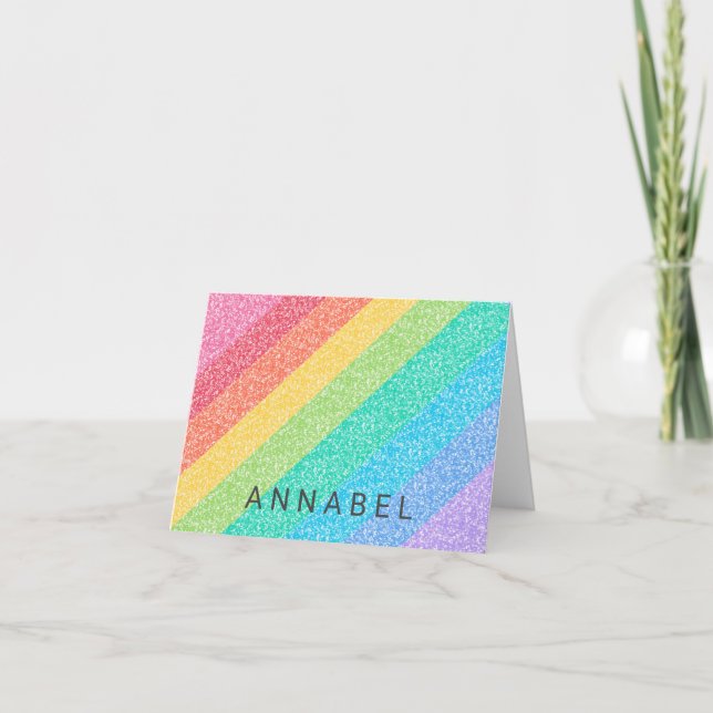 Cute Glitter Rainbow Stripes Colourful Pattern Nam Note Card (Front)
