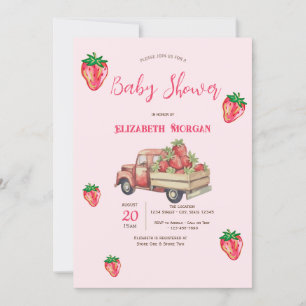Cute Glitter Strawberries Truck Dots Baby Shower Invitation