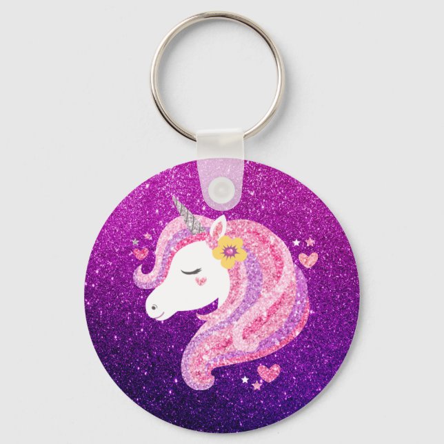Cute Glitter Unicorn Keychain (Front)