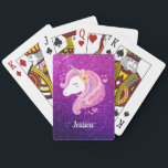 Cute Glitter Unicorn Playing Cards<br><div class="desc">Cute pink and purple glitter unicorn face playing cards. Makes such a fun gift for a girl. Personalize it with your girl's name. Designed for you by Blackberry Boulevard.</div>