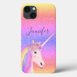 Cute Glitter Unicorn Rainbow Kids Personalized iPhone 13 Case