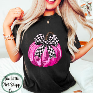 Cute Glittery Citrouille rose Tshirt Vibes Automne