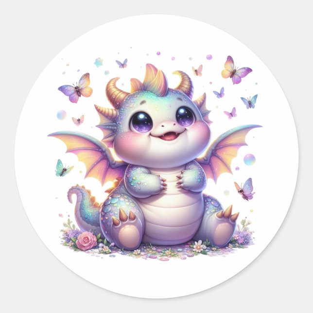 cute glittery dragon baby classic round sticker (Front)