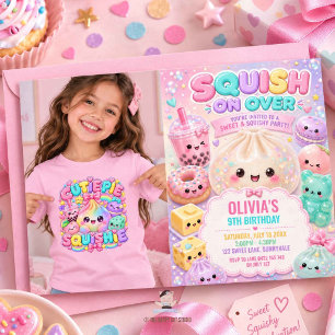 Cute Glittery Dumpling Bao Squishy Party Birthday Invitation