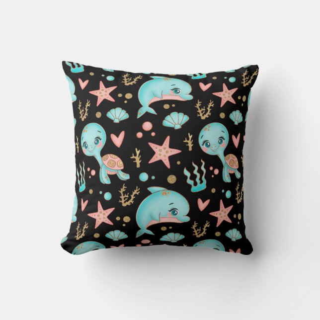 cute glittery sea animal  throw pillow (Front)