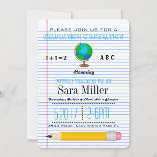 Cute Globe Teacher Graduation Invitation