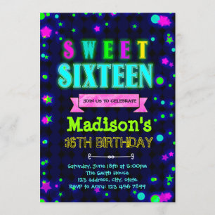 Cute glow 16 birthday party invitation