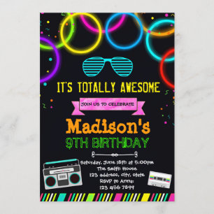 Cute glow 80s party invitation