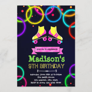 Cute glow roller skate party invitation