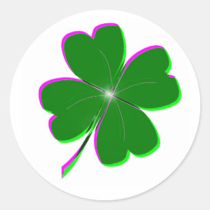 Cute, Glowing Four Leaf Clover Classic Round Sticker