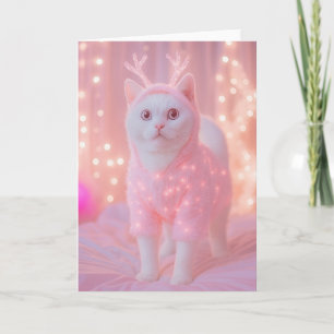 Cute Glowing Reindeer Kitty Winter Fantasy Card
