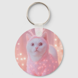 Cute Glowing Reindeer Kitty Winter Fantasy         Keychain