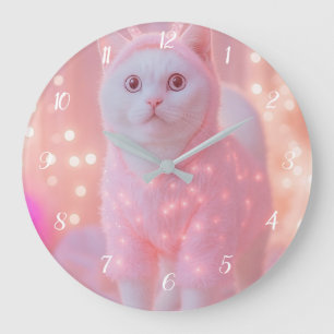 Cute Glowing Reindeer Kitty Winter Fantasy Large Clock