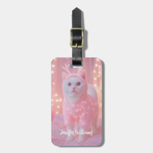 Cute Glowing Reindeer Kitty Winter Fantasy Luggage Tag