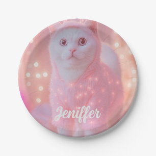 Cute Glowing Reindeer Kitty Winter Fantasy         Paper Plate