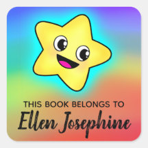 Cute Glowing Star in Rainbow Colours Bookplate