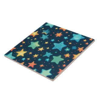 Cute glowing stars on blue tile